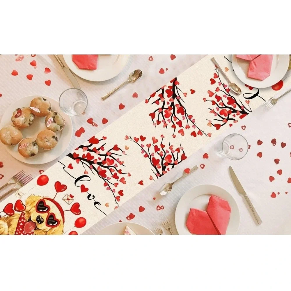 Happy Valentine's Day Golden Retriever Dog Table‎ Runner Hearts Cute New